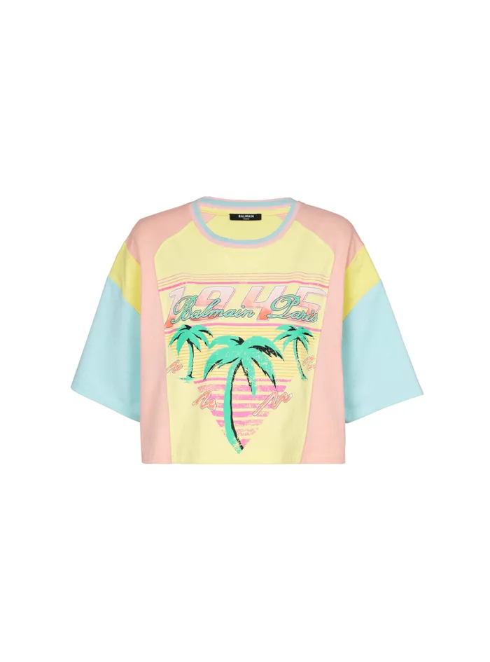 Tshirt With Palm Tree Signature Print Multicolor Women Balmain TShirts