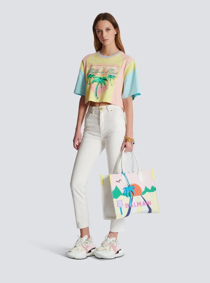 Tshirt With Palm Tree Signature Print Multicolor Women Balmain TShirts