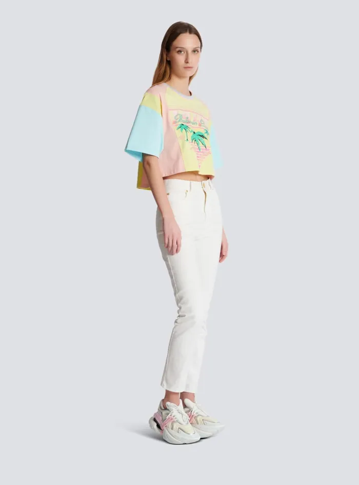 Tshirt With Palm Tree Signature Print Multicolor Women Balmain TShirts
