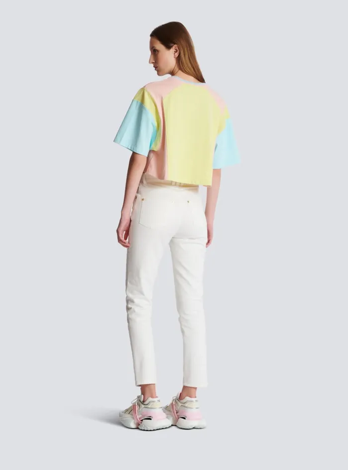 Tshirt With Palm Tree Signature Print Multicolor Women Balmain TShirts
