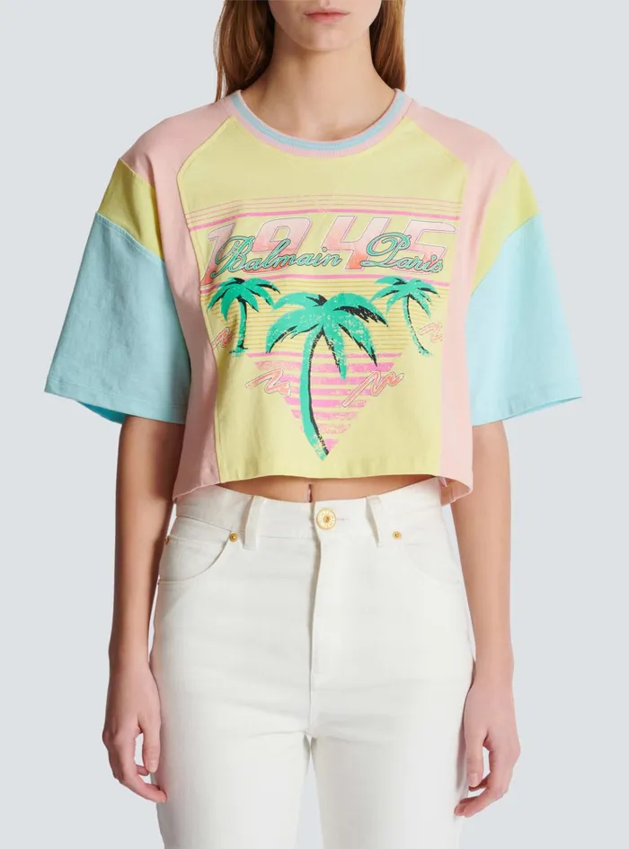 Tshirt With Palm Tree Signature Print Multicolor Women Balmain TShirts