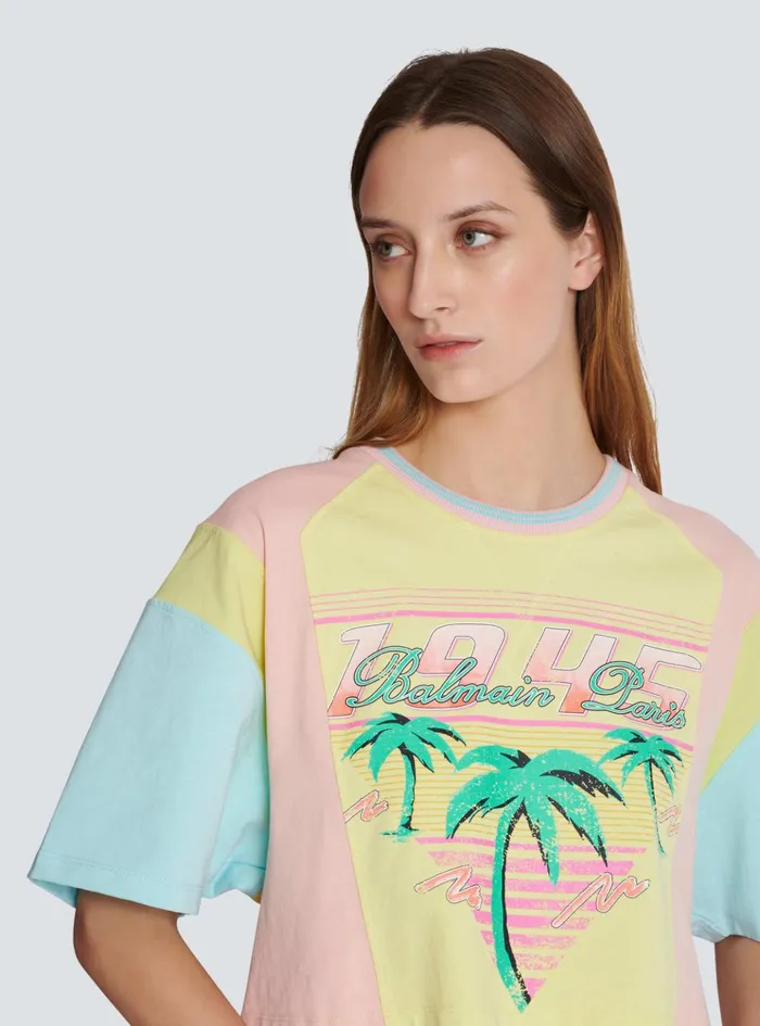Tshirt With Palm Tree Signature Print Multicolor Women Balmain TShirts