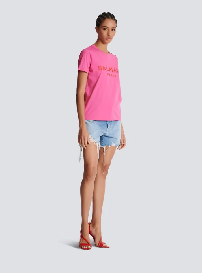 Tshirt With Paris Print Pink Women Balmain TShirts