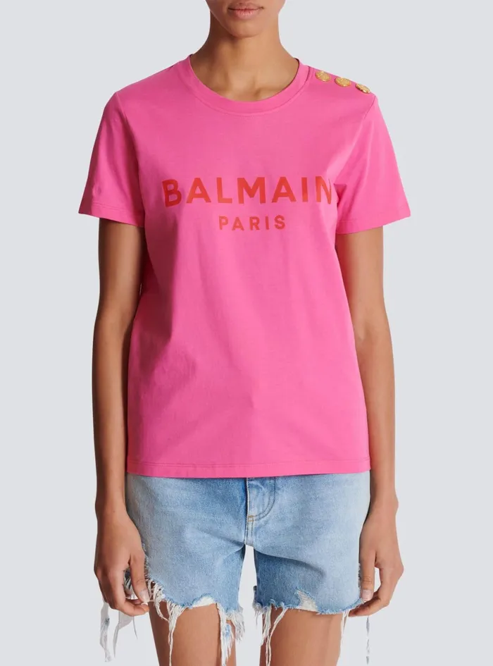 Tshirt With Paris Print Pink Women Balmain TShirts
