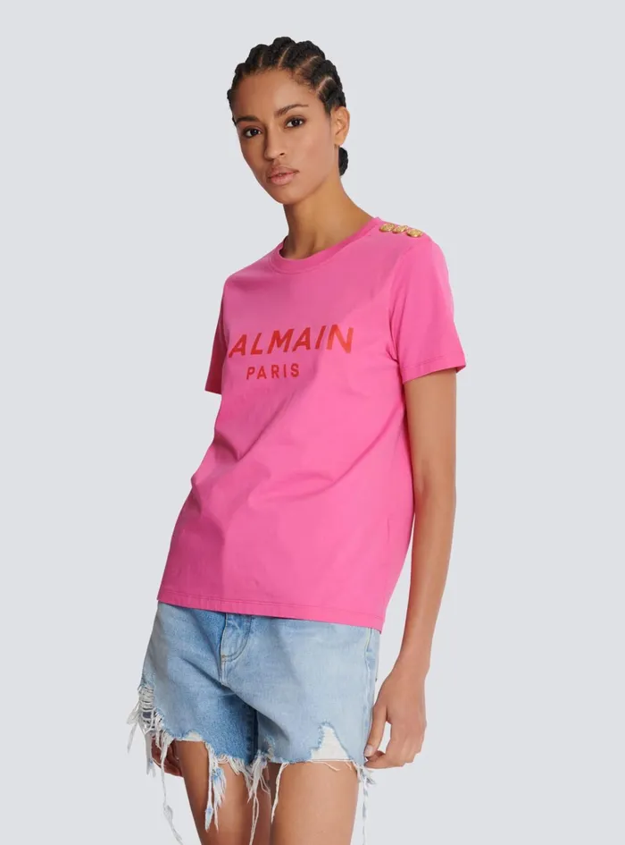 Tshirt With Paris Print Pink Women Balmain TShirts