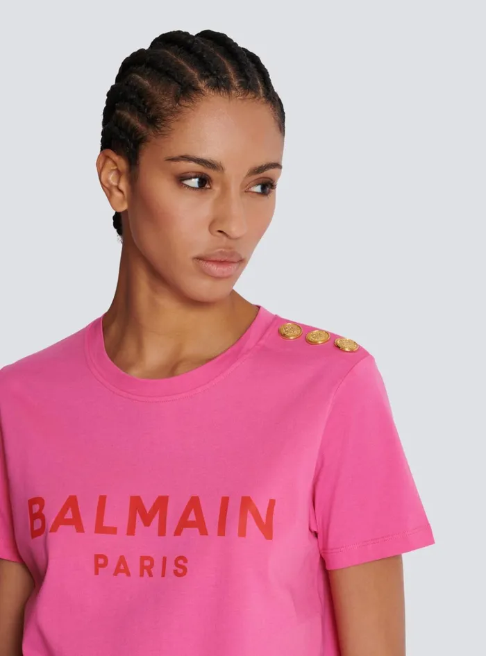 Tshirt With Paris Print Pink Women Balmain TShirts