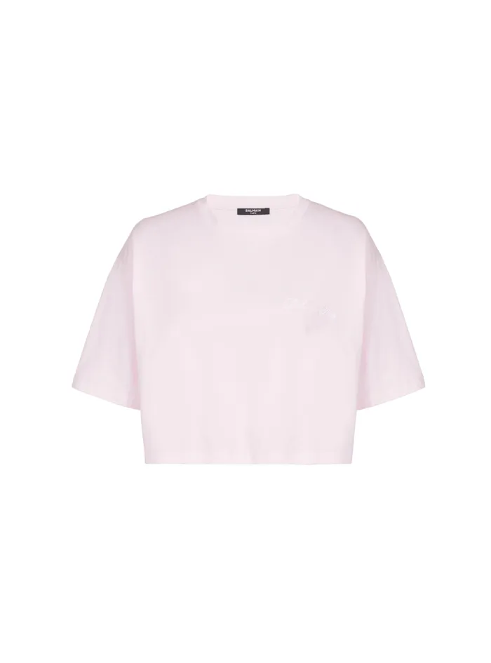 Tshirt With Signature Embroidery Pink Women Balmain TShirts