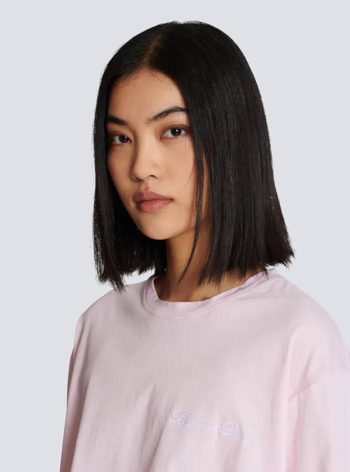 Tshirt With Signature Embroidery Pink Women Balmain TShirts