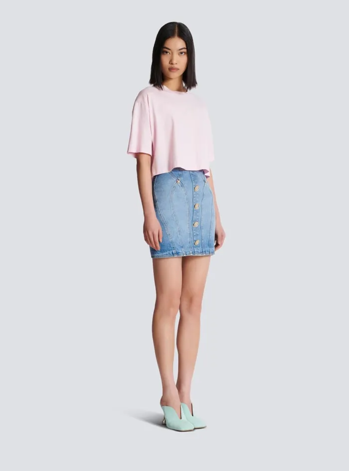 Tshirt With Signature Embroidery Pink Women Balmain TShirts