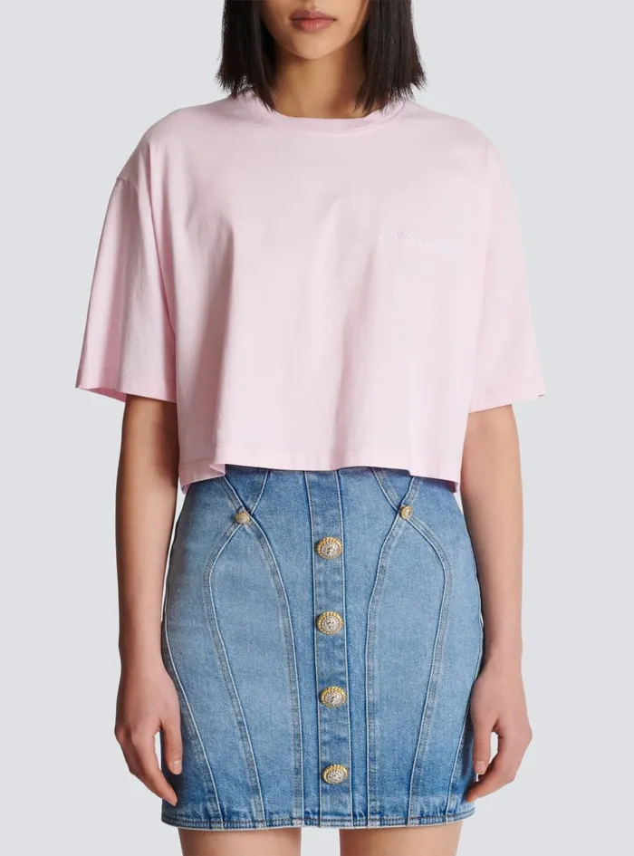 Tshirt With Signature Embroidery Pink Women Balmain TShirts