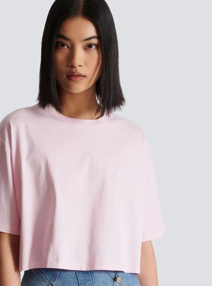 Tshirt With Signature Embroidery Pink Women Balmain TShirts