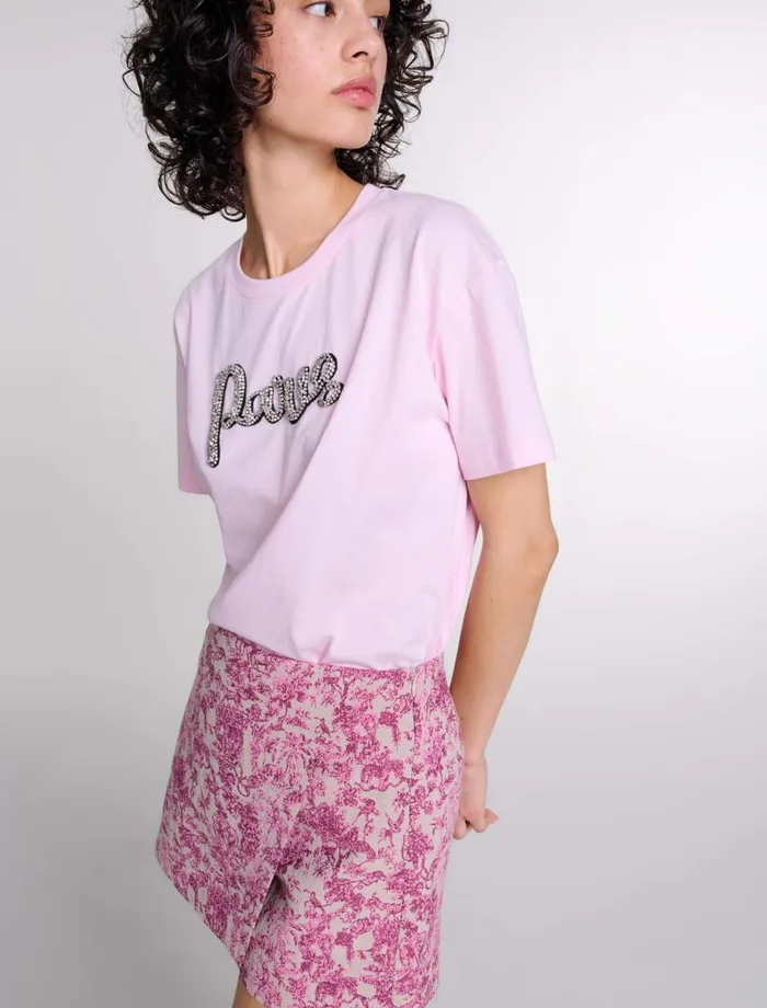 TShirts Women Maje Paris Rhinestone TShirt Pink
