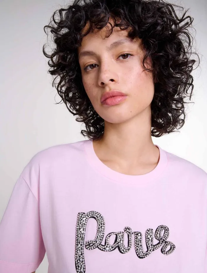TShirts Women Maje Paris Rhinestone TShirt Pink