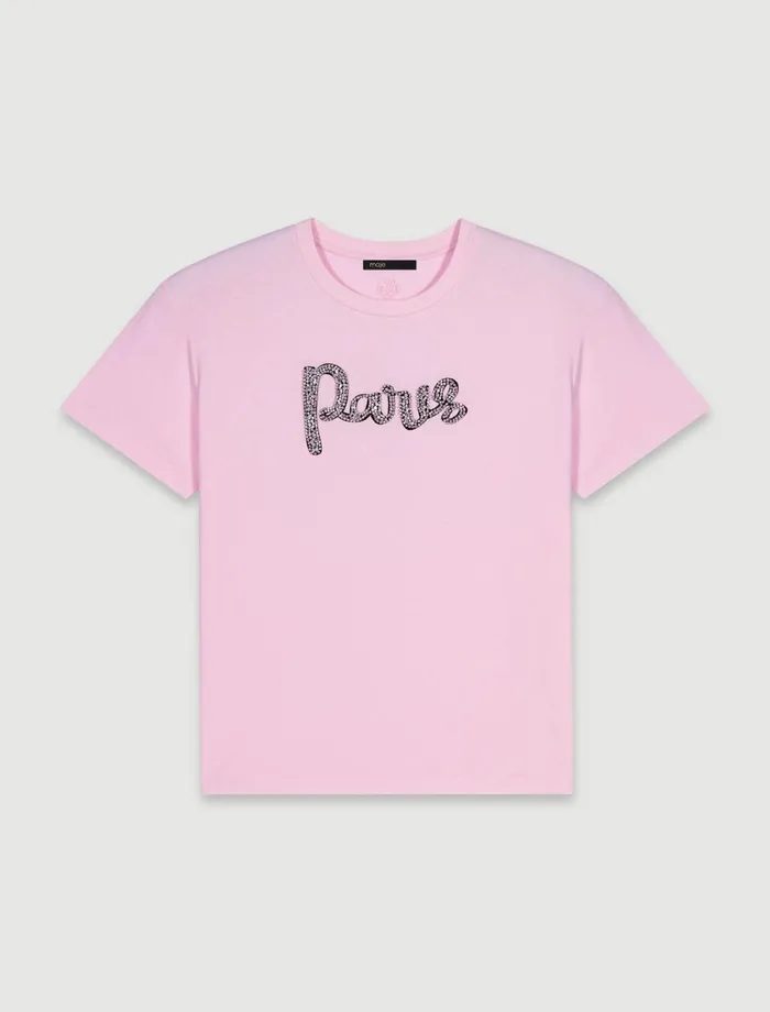 TShirts Women Maje Paris Rhinestone TShirt Pink