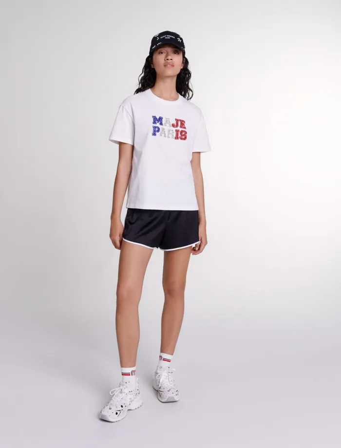 TShirts Women Maje Paris Rhinestone TShirt White