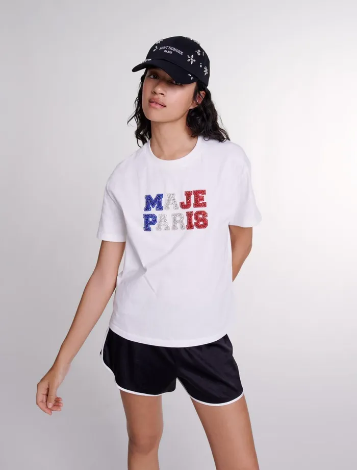 TShirts Women Maje Paris Rhinestone TShirt White