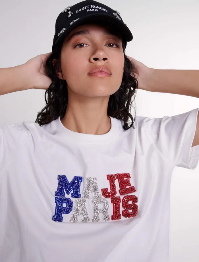 TShirts Women Maje Paris Rhinestone TShirt White