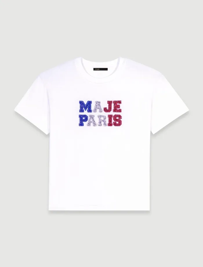 TShirts Women Maje Paris Rhinestone TShirt White