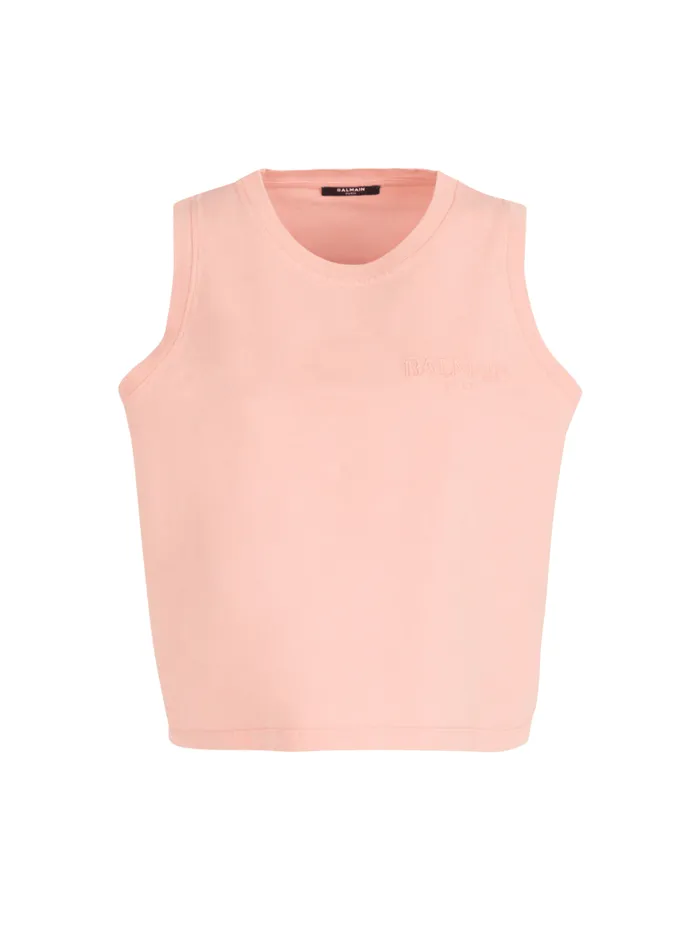 Tank Top With Vintage Embroidery Pink Women Balmain TShirts