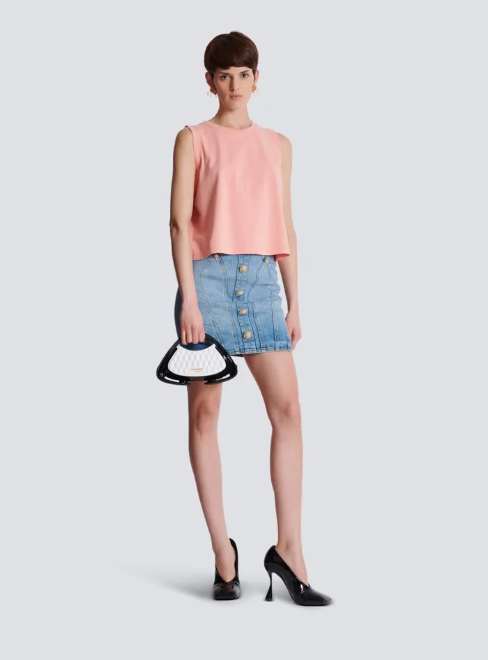 Tank Top With Vintage Embroidery Pink Women Balmain TShirts