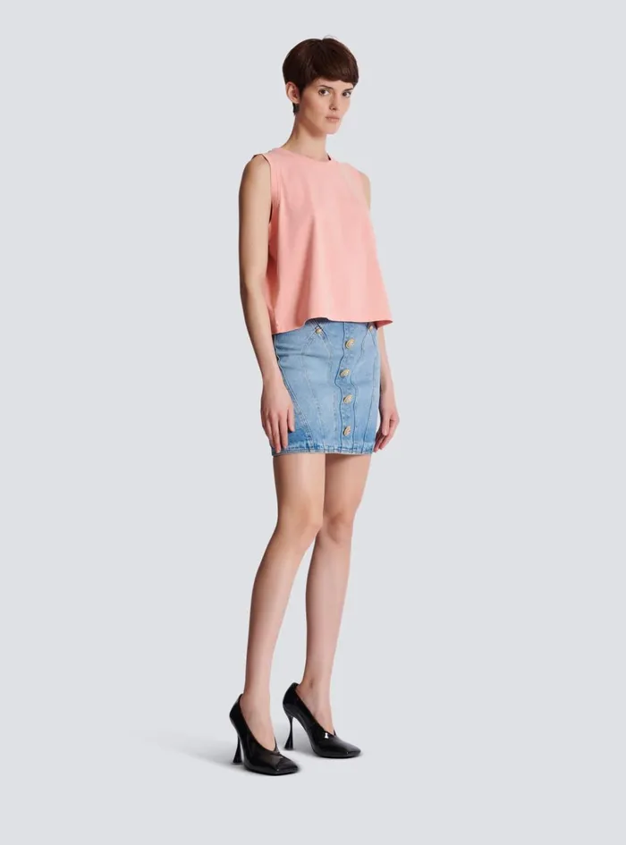 Tank Top With Vintage Embroidery Pink Women Balmain TShirts