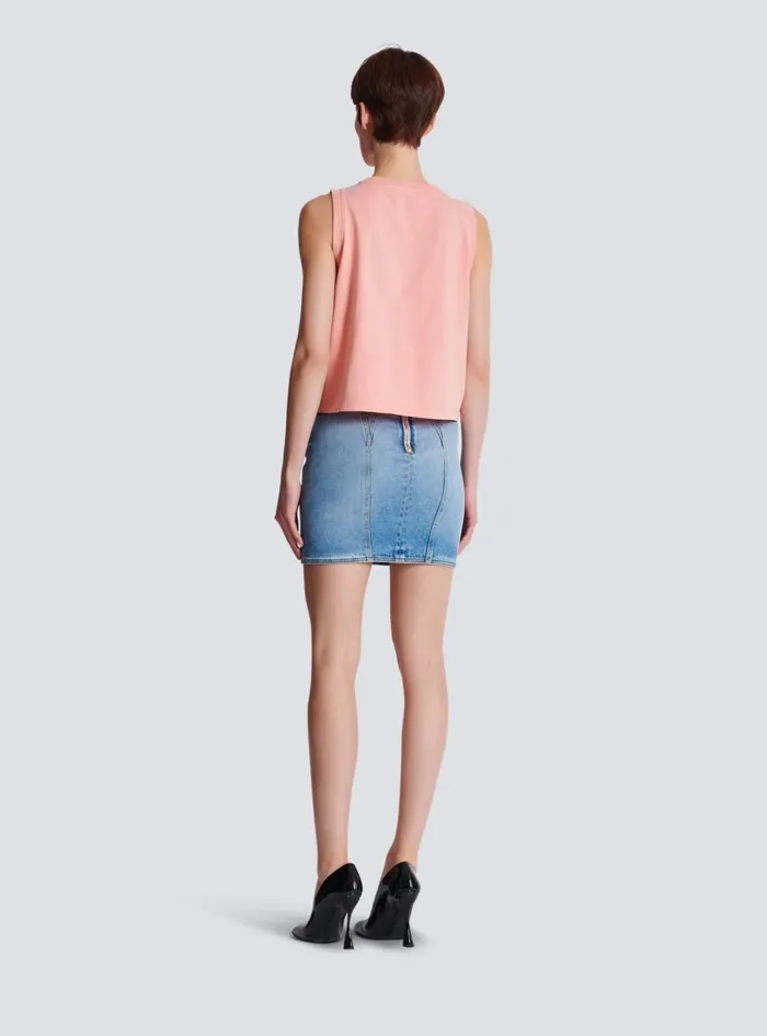 Tank Top With Vintage Embroidery Pink Women Balmain TShirts