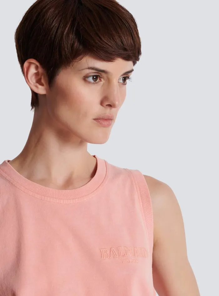 Tank Top With Vintage Embroidery Pink Women Balmain TShirts