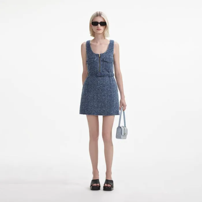 Textured Denim Mini Dress Women Self Portrait Dresses