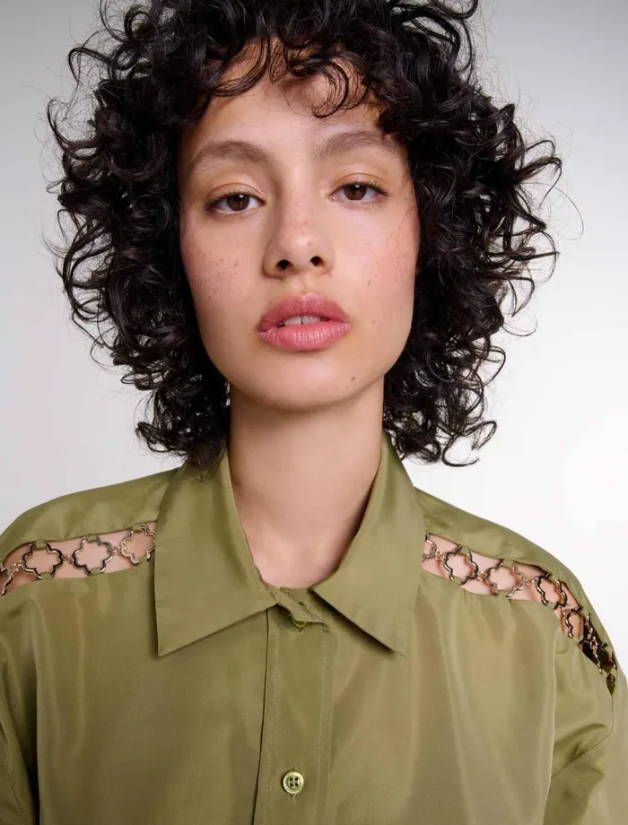 Tops and Shirts Women Maje Openwork Shirt Khaki