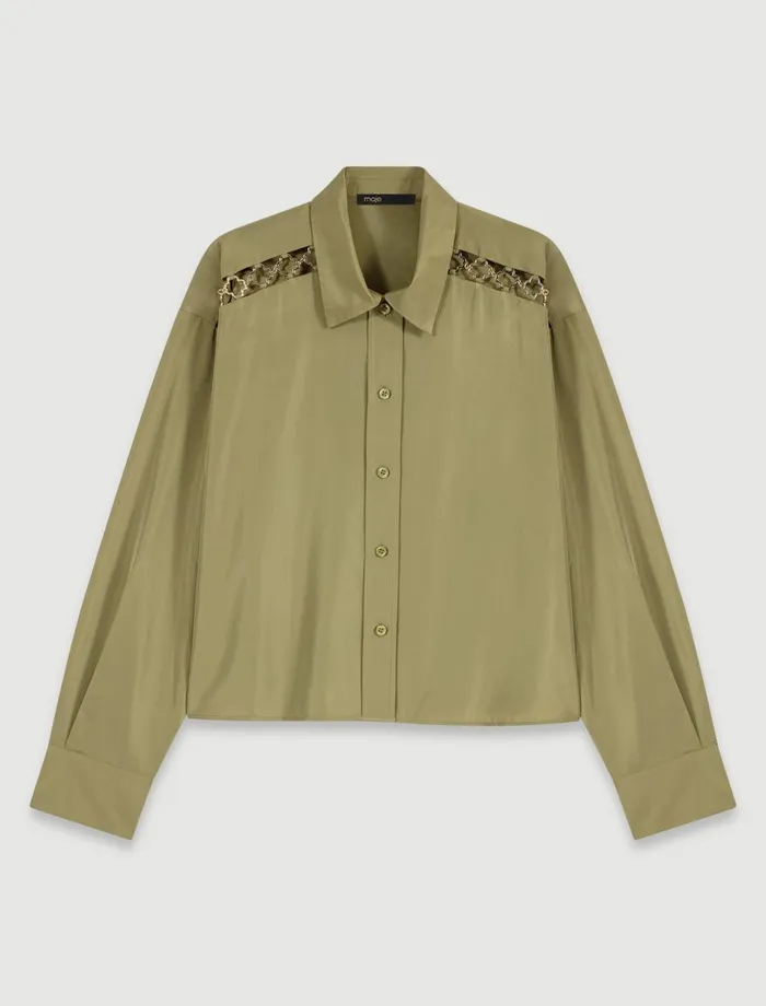 Tops and Shirts Women Maje Openwork Shirt Khaki
