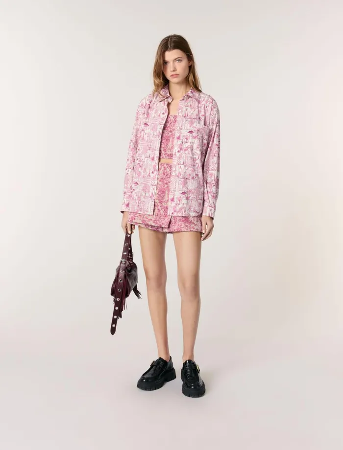 Tops and Shirts Women Maje Oversize Patterned Shirt Paris Pink Print