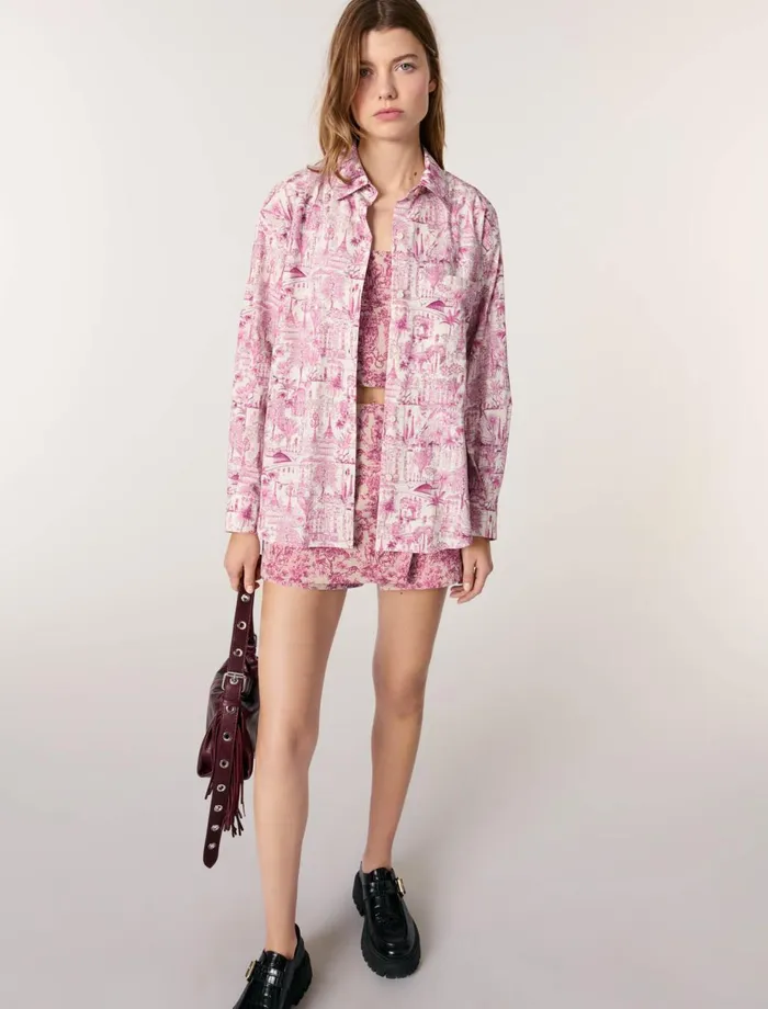 Tops and Shirts Women Maje Oversize Patterned Shirt Paris Pink Print