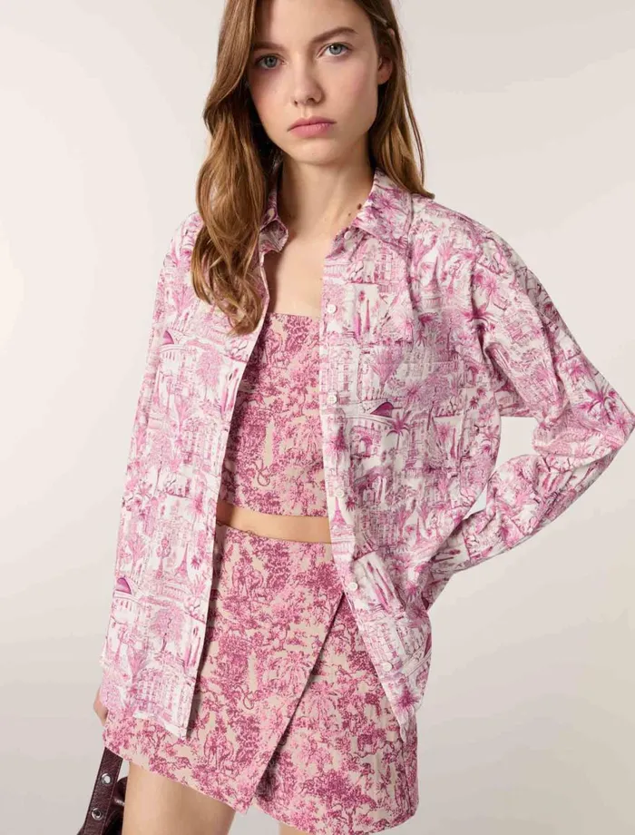 Tops and Shirts Women Maje Oversize Patterned Shirt Paris Pink Print