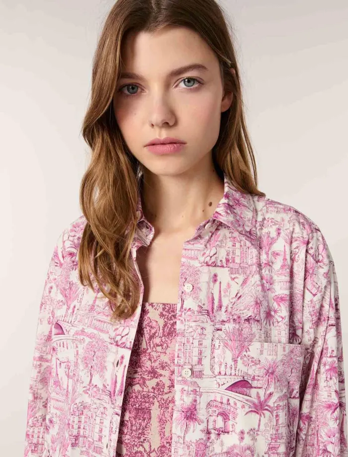Tops and Shirts Women Maje Oversize Patterned Shirt Paris Pink Print