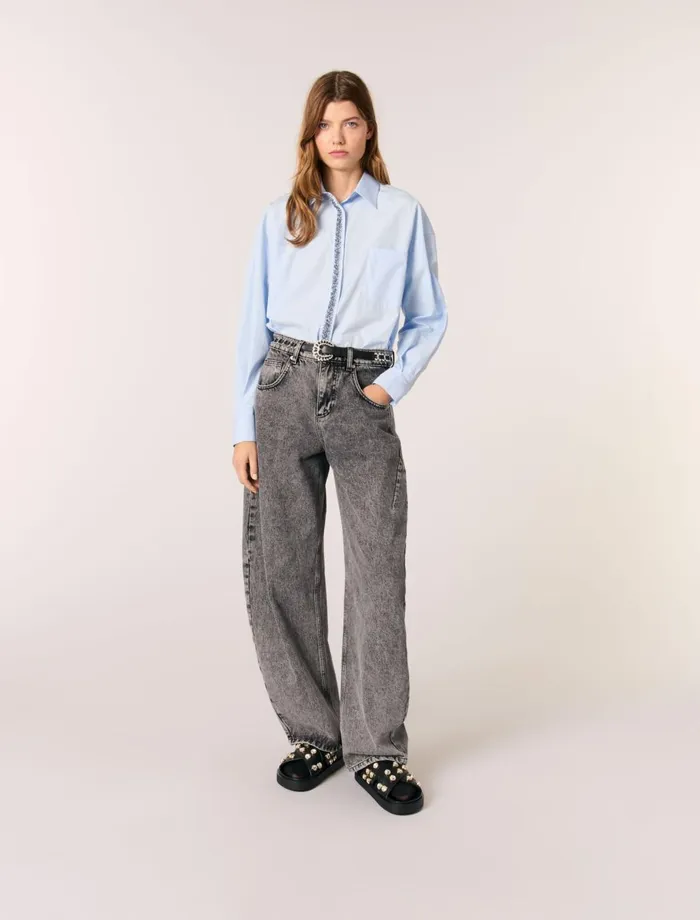 Tops and Shirts Women Maje Poplin Shirt With Rhinestones Blue