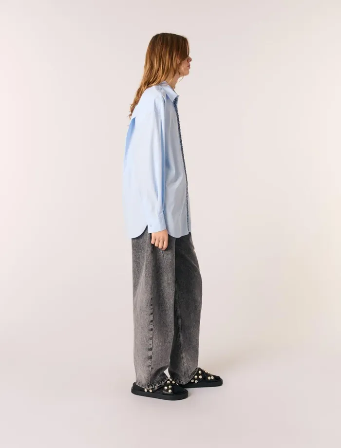 Tops and Shirts Women Maje Poplin Shirt With Rhinestones Blue