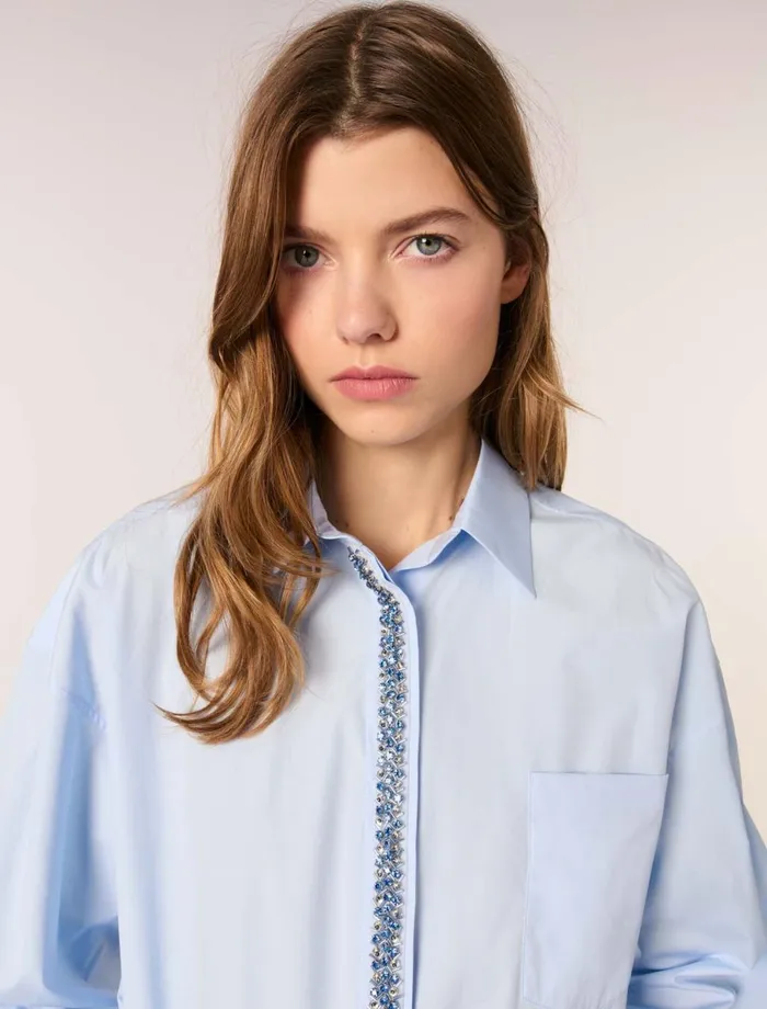 Tops and Shirts Women Maje Poplin Shirt With Rhinestones Blue