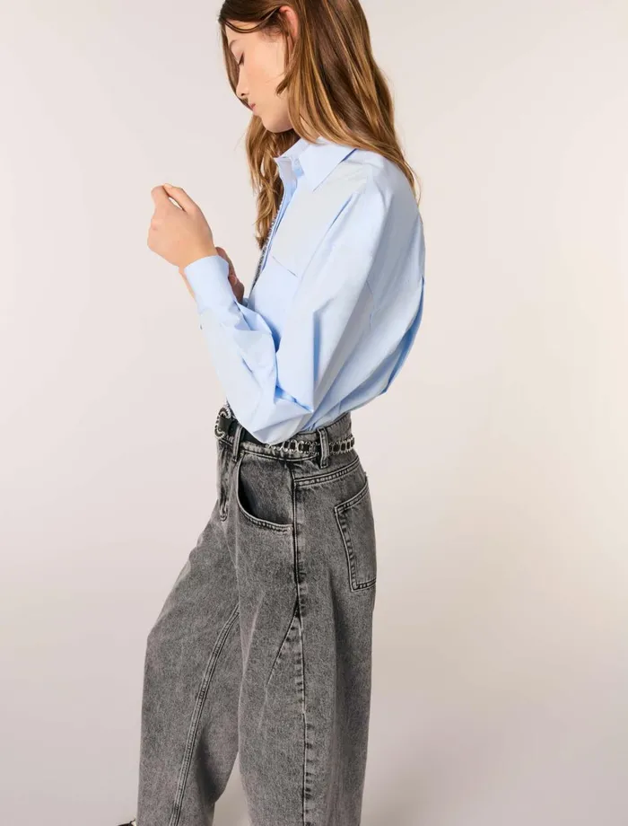 Tops and Shirts Women Maje Poplin Shirt With Rhinestones Blue