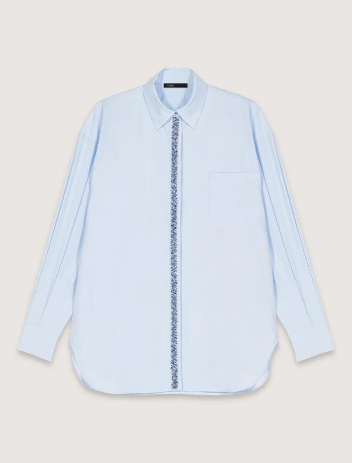 Tops and Shirts Women Maje Poplin Shirt With Rhinestones Blue
