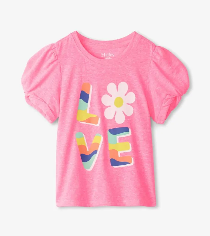 Tops Girls Hatley Girls Love Twisted Sleeve Tee