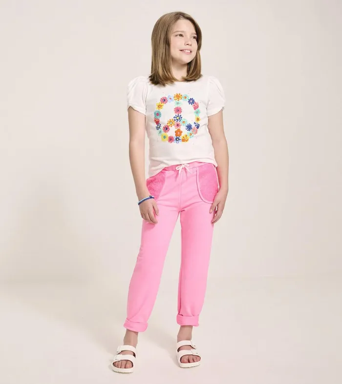 Tops Girls Hatley Girls Peace Flower Twisted Sleeve Tee