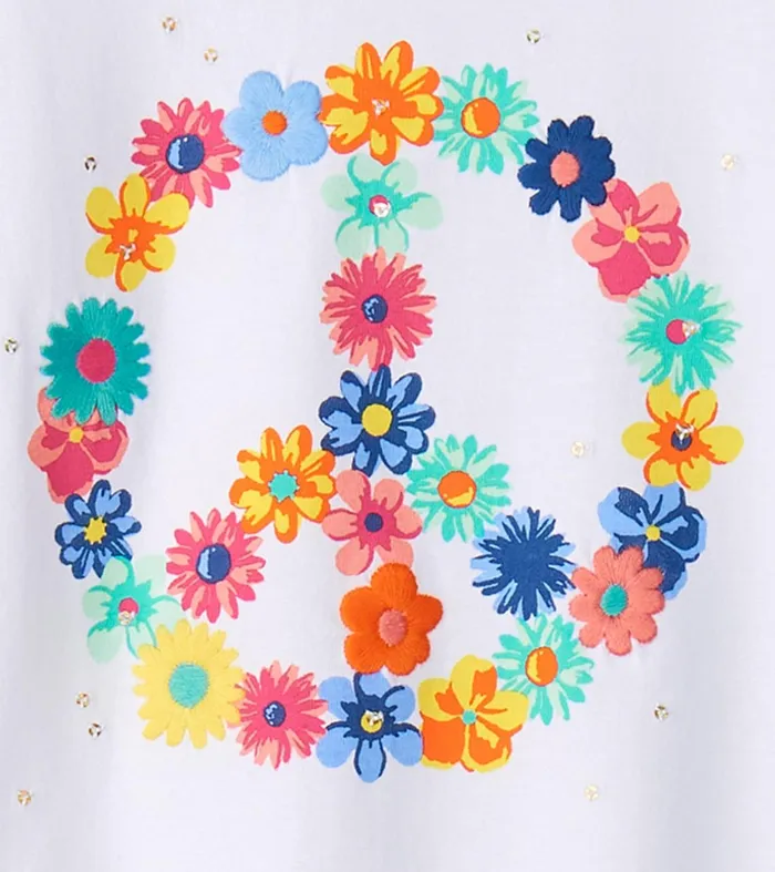 Tops Girls Hatley Girls Peace Flower Twisted Sleeve Tee