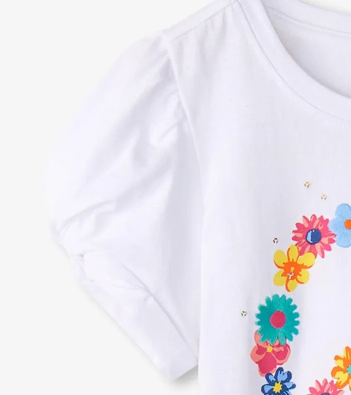 Tops Girls Hatley Girls Peace Flower Twisted Sleeve Tee