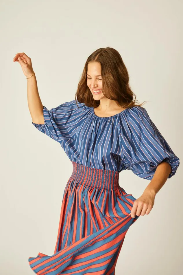 Tops Shop Natalie Martin ELLA TOP Batik Stripe Navy