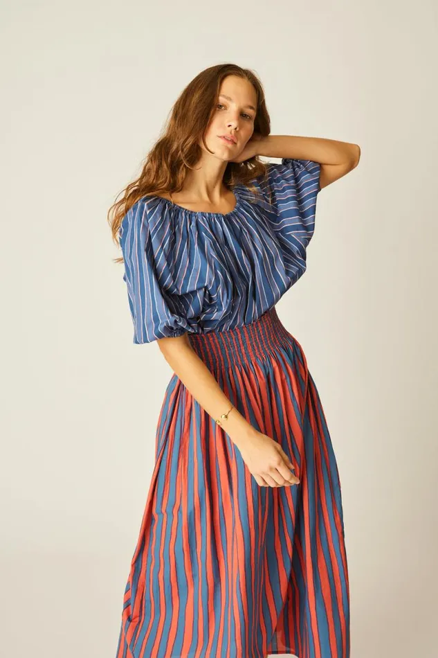 Tops Shop Natalie Martin ELLA TOP Batik Stripe Navy