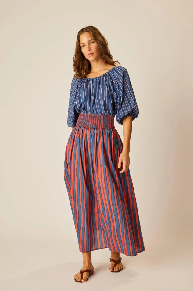 Tops Shop Natalie Martin ELLA TOP Batik Stripe Navy