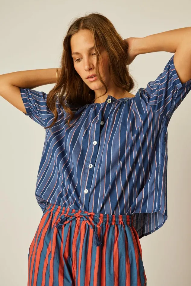 Tops Shop Natalie Martin VIOLET TOP Batik Stripe Navy