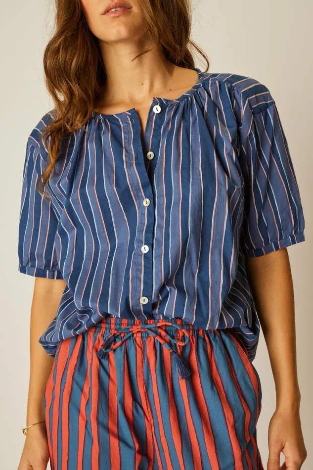 Tops Shop Natalie Martin VIOLET TOP Batik Stripe Navy