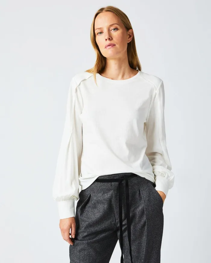 Tops Women Billy Reid Pleat Sleeve Knit Ivory