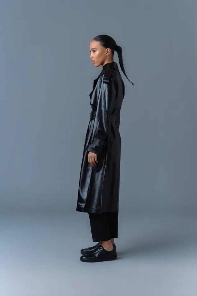 Trenches and Raincoats Women Mackage CARMELA Leather Trench With Belt Black